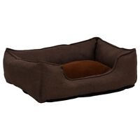 vidaXL suņu gulta, brūna, 85,5x70x23 cm, lina dizains, flīss