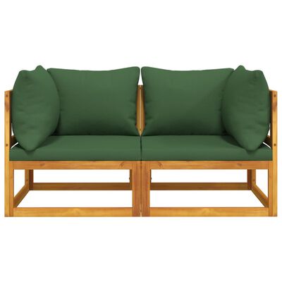 vidaXL stūra dīvāni ar zaļiem matračiem, 2 gab., akācijas masīvkoks