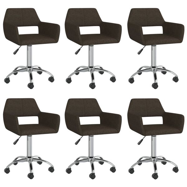 vidaXL grozāmi virtuves krēsli, 6 gab., tum&scaron;i brūns audums