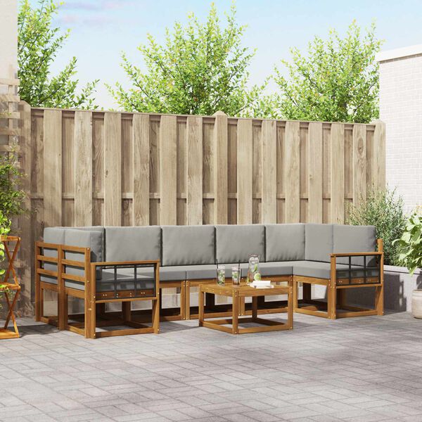 vidaXL Āra dīvānu komplekts ar spilvenu 8 pcs Dabīgs un gai&scaron;i pelēks