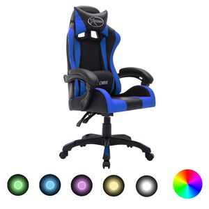 vidaXL biroja krēsls, RGB LED gaismas, zila un melna mākslīgā āda