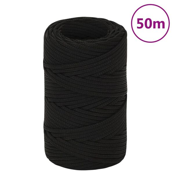 vidaXL darba virve, melna, 2 mm, 50 m, poliesters