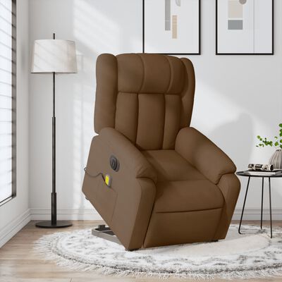vidaXL elektrisks masāžas krēsls, paceļams, atgāžams, brūns audums