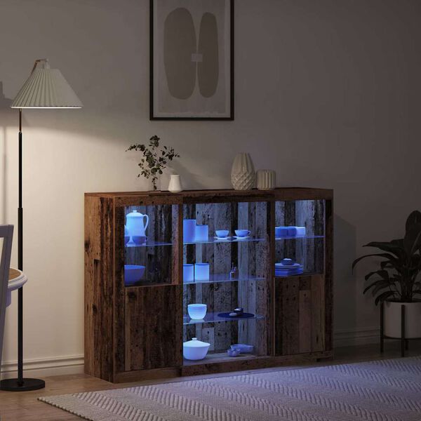 vidaXL LED sānu galds Vecs koks 142,5 x 37 x 100 cm Inženierijas koks