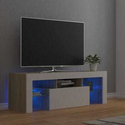 vidaXL TV galdiņš ar LED lampiņām, 120x35x40 cm, baltā, ozolkoka krāsā