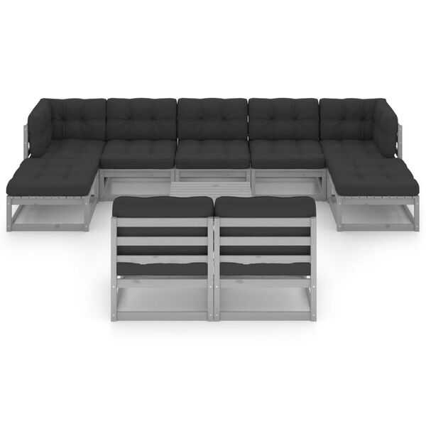 vidaXL 10-daļīgs dārza atpūtas mēbeļu komplekts ar matračiem, priede