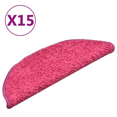 vidaXL kāpņu paklāji, 15 gab., 56x17x3 cm, rozā