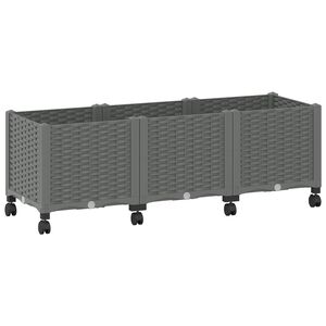 vidaXL Dārza podiņ&scaron; ar riteņiem Gai&scaron;i pelēka 120 x 40 x 48 cm PP