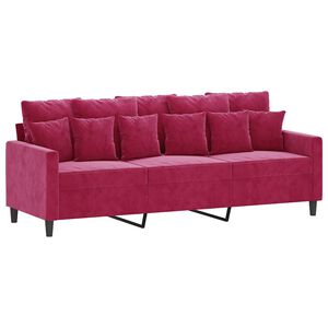 vidaXL trīsvietīgs dīvāns, vīnsarkans, 180 cm, samts