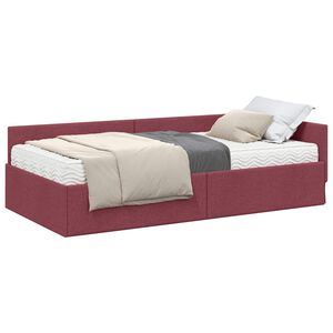 vidaXL Stūra gultas rāmis ar matrači 2 gab. Vīna sarkans 80 x 200 cm