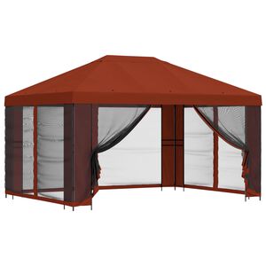 vidaXL Paviljons ar sānu sienām 4 &times; 3 m Sarkanbrūns