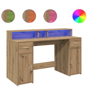 vidaXL rakstāmgalds, LED, koka krāsa, 140x55x91 cm, inženierijas koks