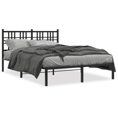 vidaXL gultas rāmis ar galvgali, melns metāls, 140x190 cm