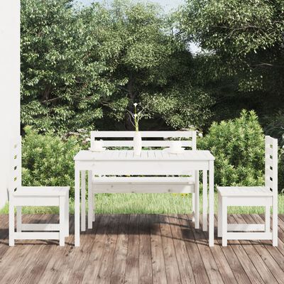 vidaXL 4-daļīgs dārza mēbeļu komplekts, priedes masīvkoks, balts
