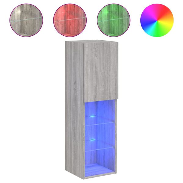 vidaXL TV galdiņ&scaron; ar LED apgaismojumu, pelēks, 30,5x30x102 cm