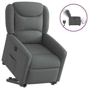 vidaXL elektrisks atpūtas krēsls, paceļams, atgāžams, pelēks audums
