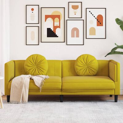vidaXL trīsvietīgs dīvāns ar matračiem, dzeltens samts