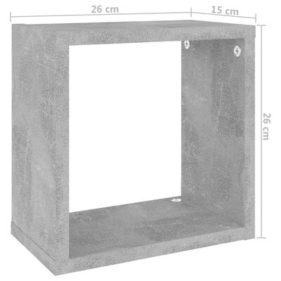 vidaXL kuba formas sienas plaukti, 4 gab., betona pelēki, 26x15x26 cm