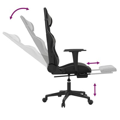 vidaXL masāžas datorkrēsls ar kāju balstu, melna, pelēka mākslīgā āda