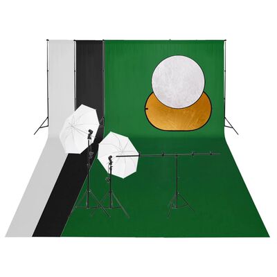 vidaXL fotostudijas apgaismojuma komplekts ar fonu un reflektoru