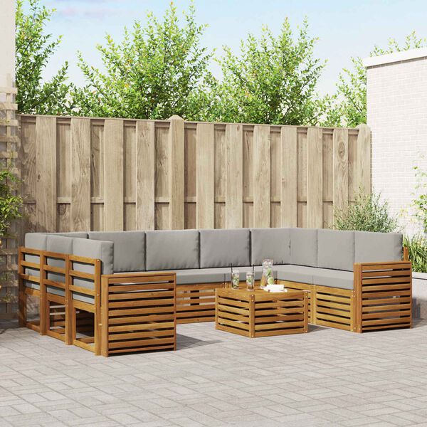 vidaXL Dīvāna komplekti ar spilvenu 10 pcs Dabīgs un gai&scaron;i pelēks