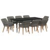 vidaXL Dārza ēdamgalds ar spilvenu 9 pcs Pelēka poliratāns
