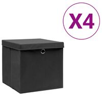 vidaXL uzglabāšanas kastes ar vāku, 4 gab., melnas, 28x28x28 cm