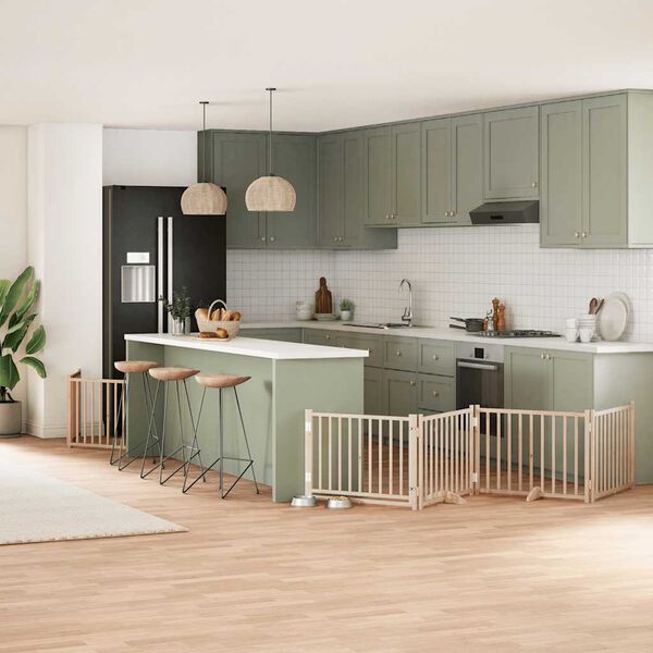 vidaXL suņu vārti ar durvīm, salokāmi, 8 paneļi, 640 cm, papeles koks