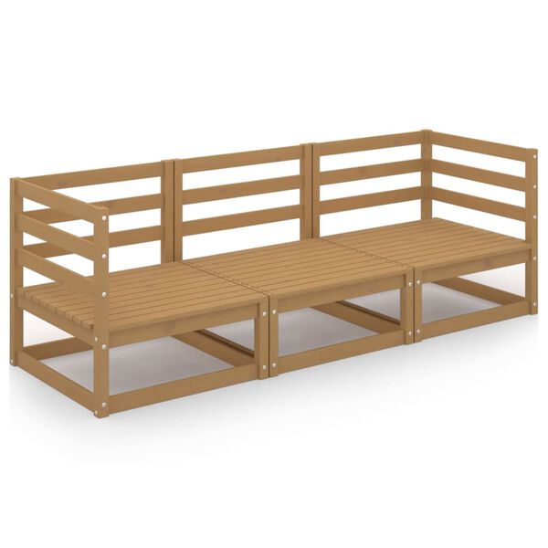 vidaXL trīsvietīgs dārza dīvāns, medus brūns priedes koks