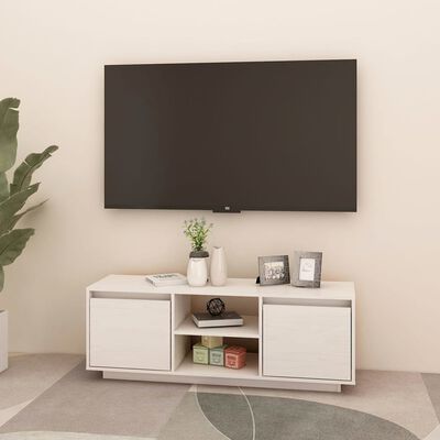 vidaXL TV skapītis, balts, 110x30x40 cm, priedes masīvkoks