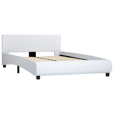 vidaXL gultas rāmis ar LED, balta mākslīgā āda, 140x200 cm
