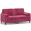 vidaXL divvietīgs dīvāns ar spilveniem, vīnsarkans, 140 cm, samts