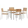 vidaXL Dārza ēdamgalds 5 pcs Cieta teak koka un nerūsējo&scaron;ā tērauda