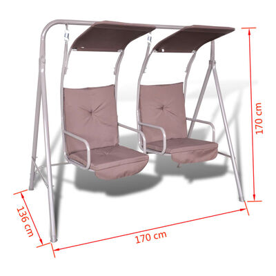 vidaXL divvietīgs dārza šūpuļkrēsls ar 2 jumtiņiem, 2 sēdekļiem, brūns