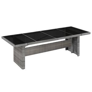 vidaXL dārza galds, 240x90x74 cm, PE rotangpalma, stikls