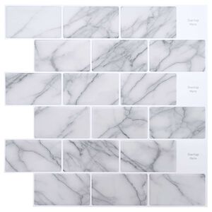 vidaXL Metro flīze 10 gab. Balts marmors 30 x 30 cm Poliuretāns un PET