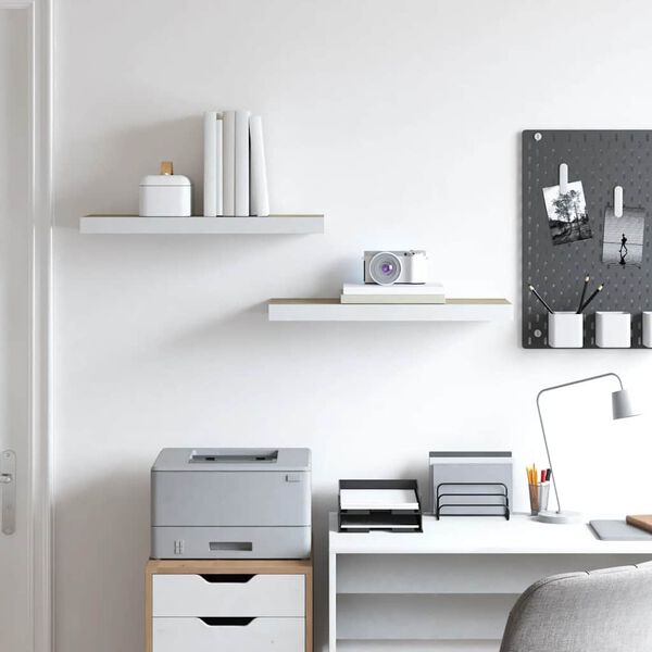 vidaXL sienas plaukti, 2 gab., balti, ozolkoka, 60x23,5x3,8 cm, MDF