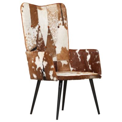vidaXL atpūtas krēsls, brūns ar baltu, dabīgā āda