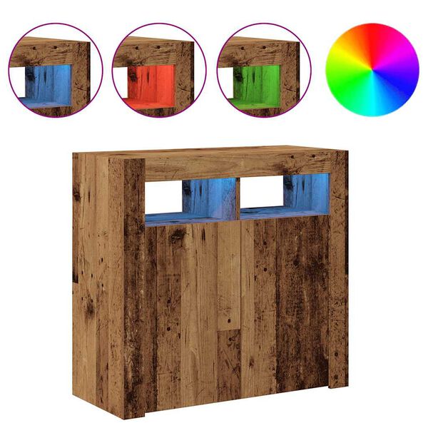 vidaXL kumode ar LED lampiņām veca koka 80x35x75 cm inženierijas koks