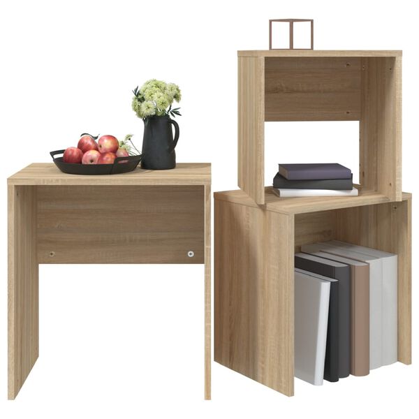 vidaXL kafijas galdiņi, 3 gab., ozolkoka, sabīdāmi, inženierijas koks