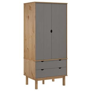 vidaXL skapis OTTA, brūns, pelēks, 76,5x53x172 cm, priedes masīvkoks