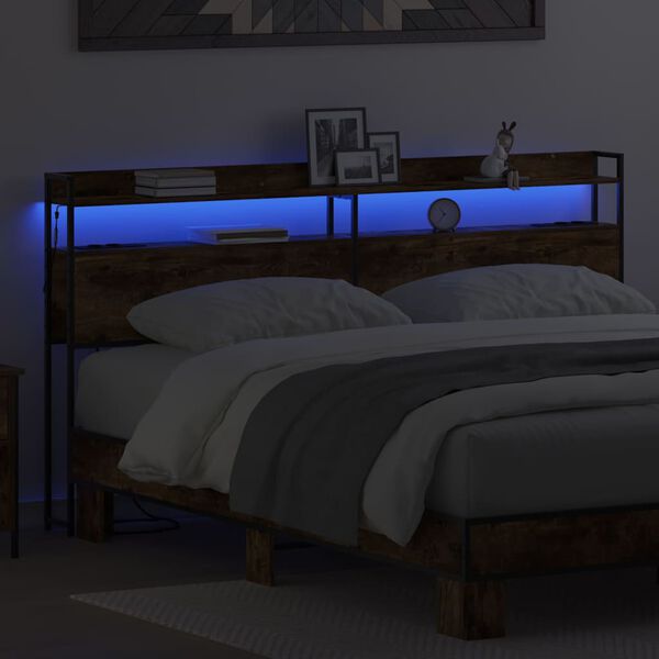 vidaXL Uzglabā&scaron;anas galvas balsts ar plauktu Dūmakaina ozolkoka 200 cm