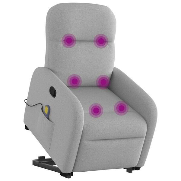 vidaXL masāžas krēsls, paceļams, atgāžams, mākonis pelēks audums