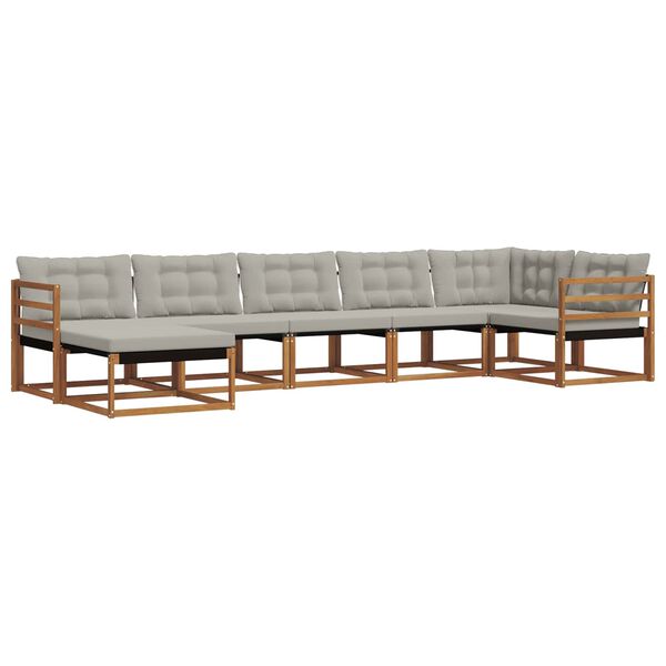 vidaXL Āra dīvānu komplekts ar spilvenu 7 pcs Dabīgs un gai&scaron;i pelēks