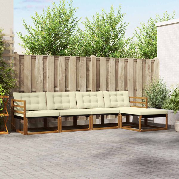 vidaXL Āra dīvānu komplekts ar spilvenu 5 pcs Dabisks un krējuma