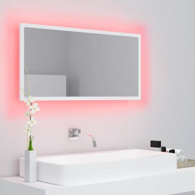 vidaXL vannasistabas spogulis, LED, balts, 90x8,5x37 cm, akrils