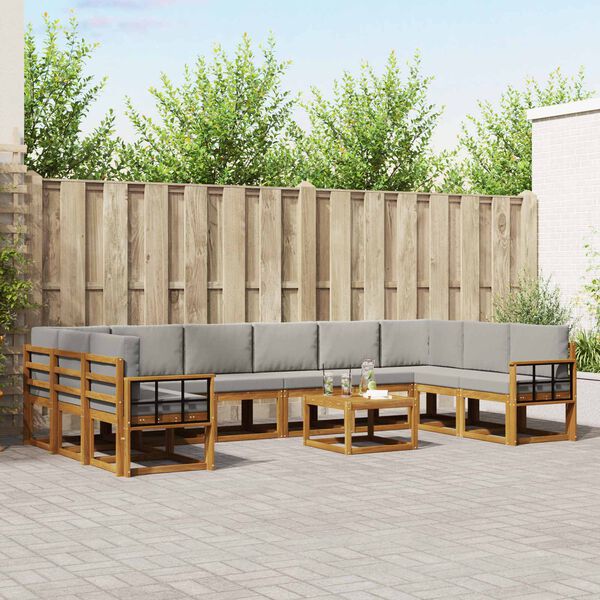 vidaXL Āra dīvānu komplekts ar spilvenu 11 pcs Dabīgs un gai&scaron;i pelēks