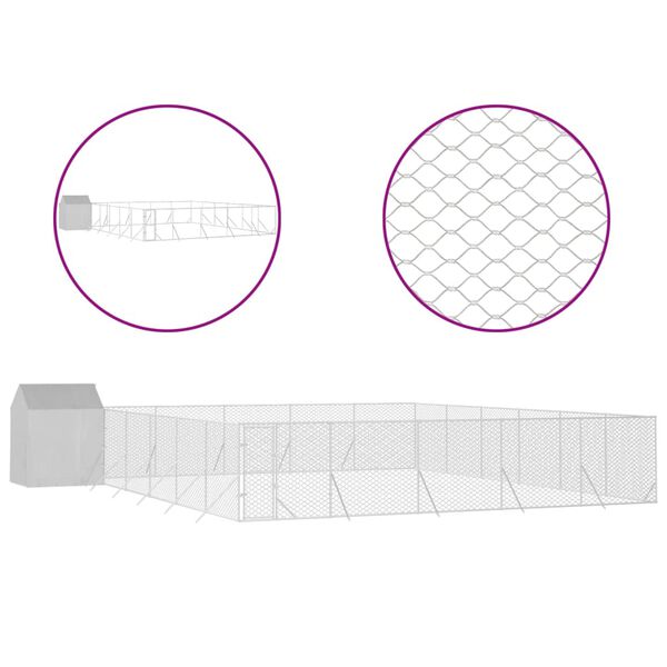 vidaXL suņu voljērs ar jumtu, 12x12x2,5m, cinkots tērauds, sudrabains