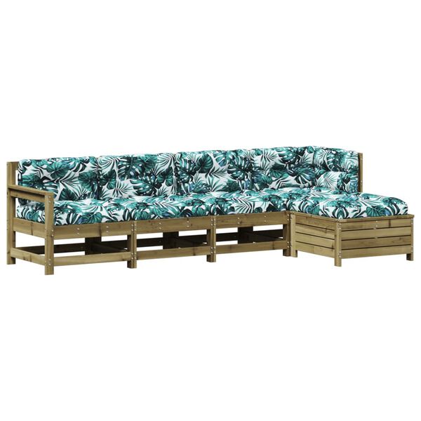 vidaXL 5-daļīgs dārza atpūtas mēbeļu komplekts ar matračiem, priede