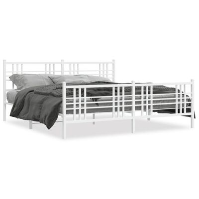 vidaXL gultas rāmis ar galvgali un kājgali, balts metāls, 200x200 cm